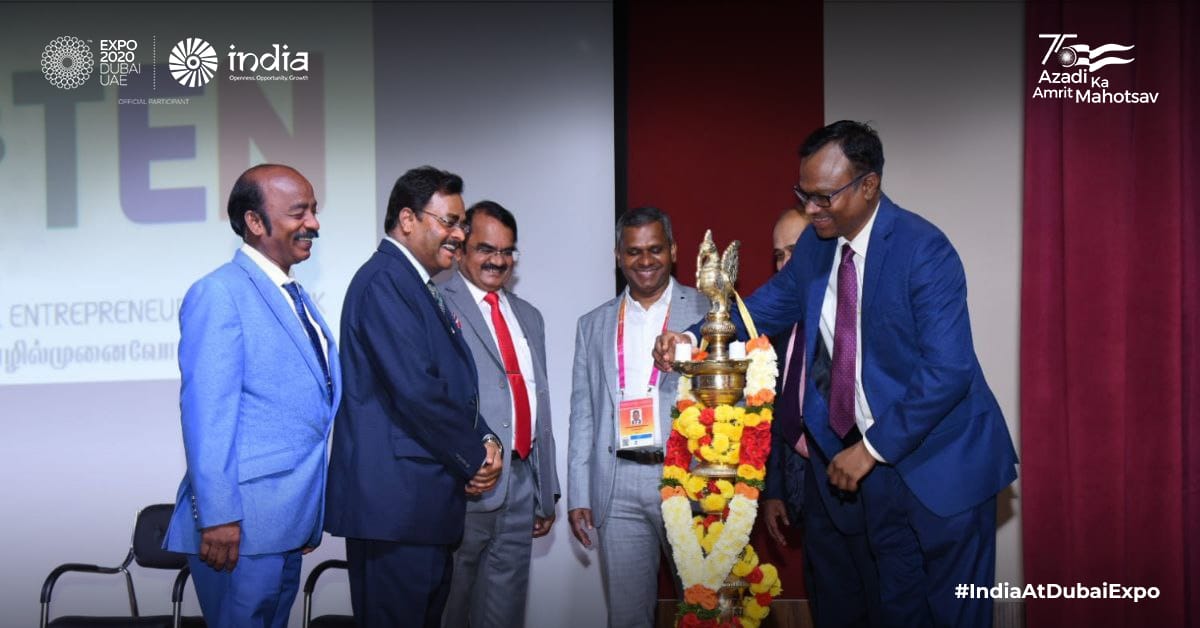 IndiaExpo2020's tweet photo. Glimpses from the felicitation and lamp-lighting ceremony at the session on Opportunities and Scope for Private Industries and Young Entrepreneurs in Indian Space Sector, organised by ETEN at the #IndiaPavilion of @expo2020dubai. 

#IndiaAtDubaiExpo #Expo2020Dubai https://t.co/Wz3jc3M5dX