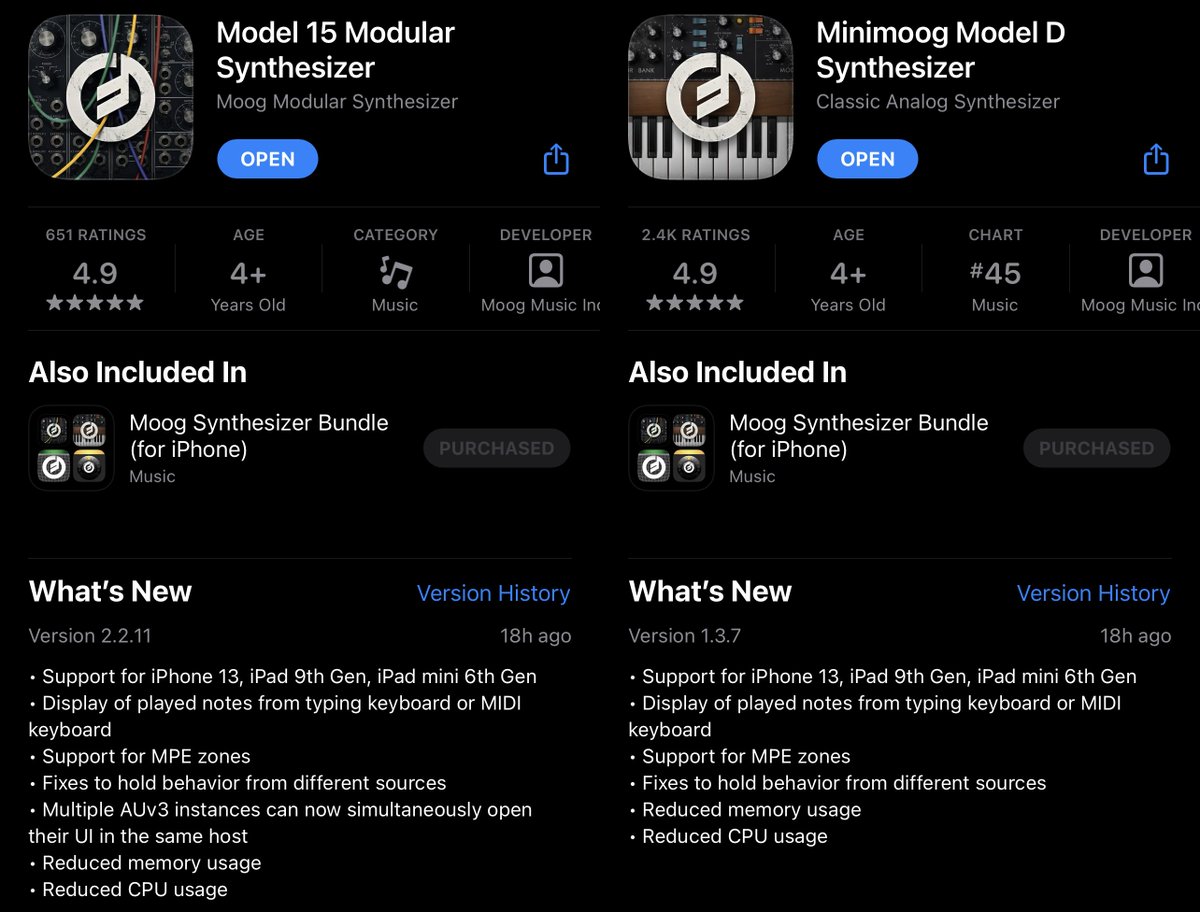 gbevin's tweet image. We released new versions of the Model 15 and Minimoog Model D apps. Major improvements to the underlying graphics and audio engines, as well as support for all the new iOS devices. #moog #synth #softwaresynth #iossynth