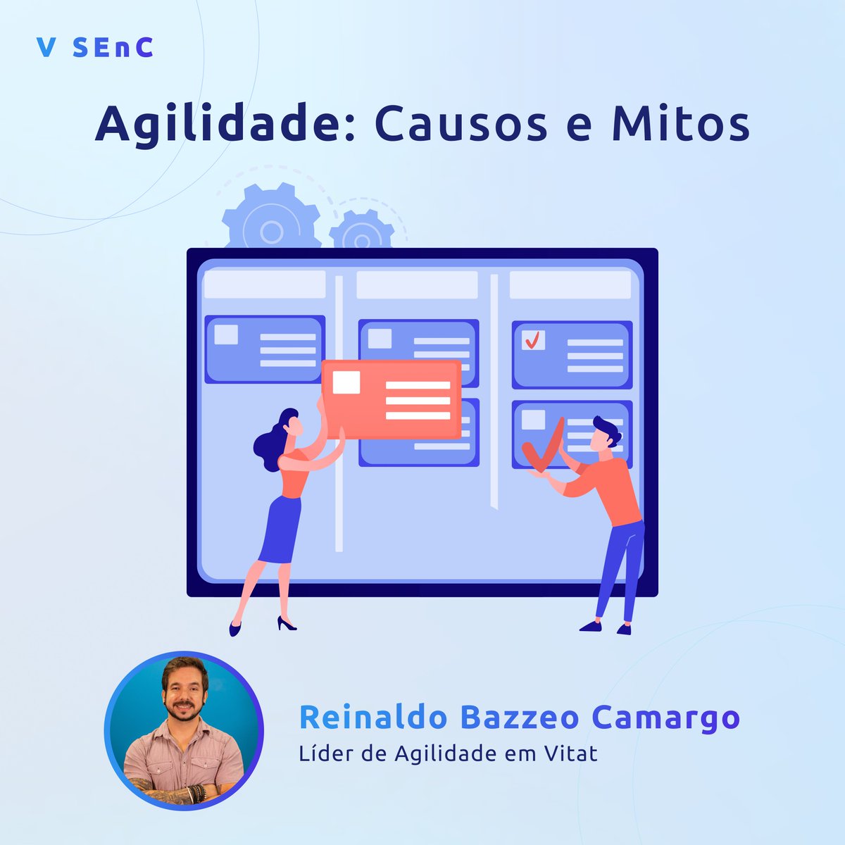 senc_usp's tweet photo. No dia 28/10 (quinta-feira), às 14h00, Reinaldo Bazzeo Camargo, Formado em Ciência da Computação pela UNESP e atual Líder de Agilidade em Vitat, uma startup de saúde e bem-estar spin off do grupo Raia Drogasil, irá conduzir uma conversa sobre mitos comuns do gerenciamento ágil https://t.co/TgNgQC5ICP