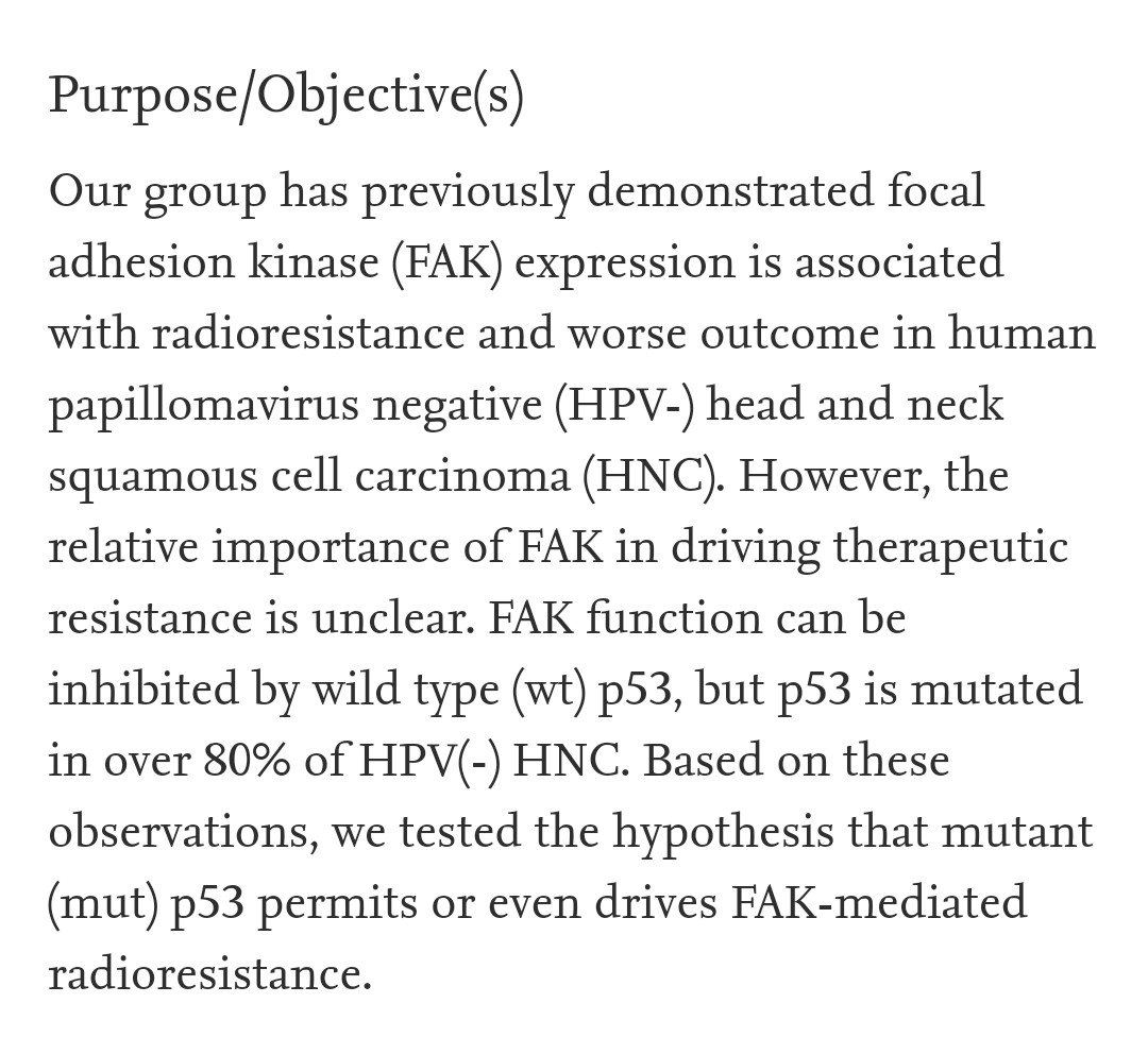 CrozrX's tweet photo. https://t.co/TpswuiysHx
Focal Adhesion Kinase #FAK Drives Resistance to Therapy in HPV-Negative Head and Neck Squamous Cell Carcinoma #HNSCC in a p53-Dependent Manner #TP53m #TP53Wt #FAKi #sensitizer #RT
Hope, @adapthyun @WashURadOnc can expand his clinical study to other cancers https://t.co/XRc2Qoo0Bl