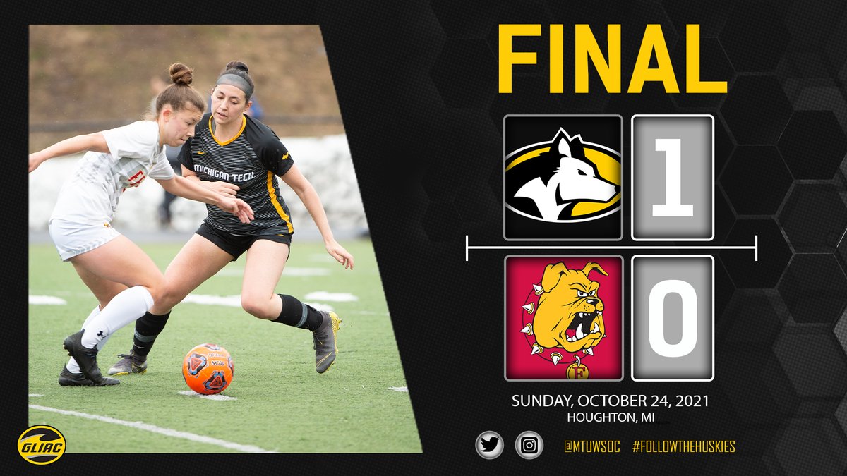 mtuwsoc's tweet photo. FINAL | The Huskies hand #9 Ferris State their first GLIAC loss this season! Grace Shaw with the goal. Erika Gabriel was big in net for the Black and Gold.
#mtuwsoc #FollowTheHuskies https://t.co/yuQ0XNZ0aV