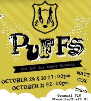Osbourn2022's tweet photo. The Osbourn Theater presents…
Puffs - One Act for Young Wizards 🧙‍♀️ 
* For information &amp; tickets visit 
https://t.co/7JuLKDqSNd https://t.co/6KPrABECxi