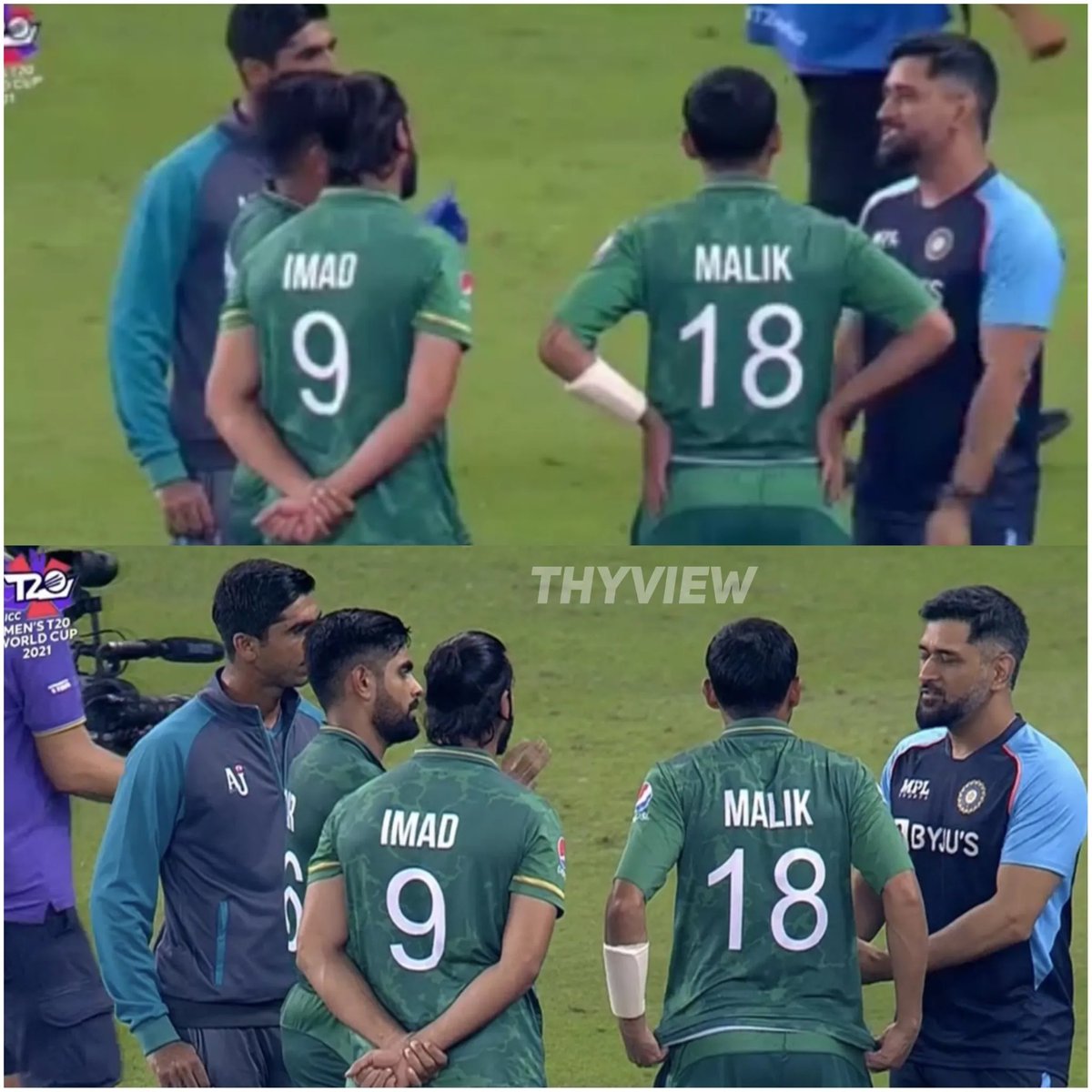 Thyview's tweet photo. MSD interacting with Pakistan players #INDvPAK https://t.co/61HqfB9n2d