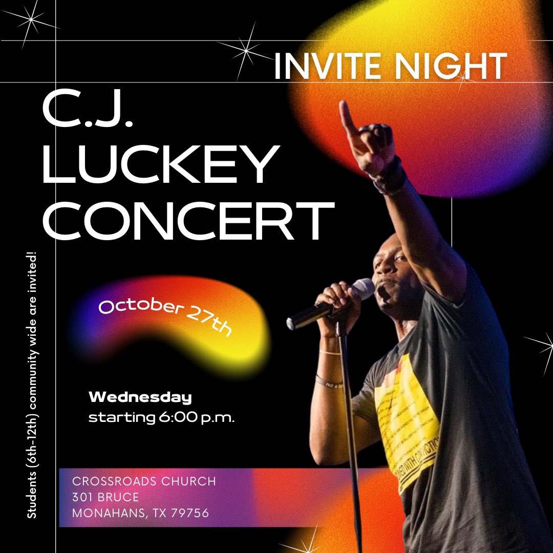 CJLuckeyDope's tweet photo. Iโm looking forward to rocking at Crossroads Church in Monahans, Texas this Wednesday night! Hip-Hop is not the vehicle, but itโs a vehicle I can use to point others to Jesus Christ! We kicking off this next tour leg right! Letโs Go! ๐ฅ๐ฅ๐ฅ #InviteNight https://t.co/Fvb8FCc4mU