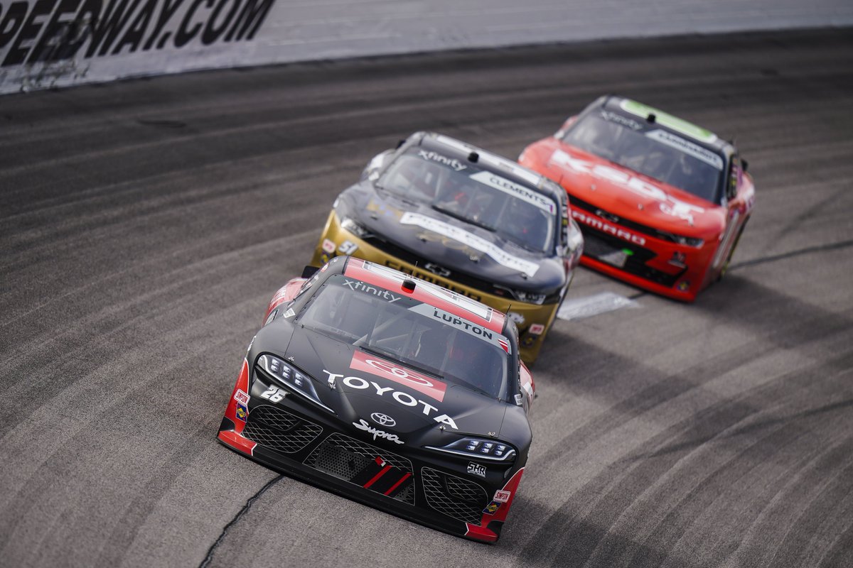 SamHuntRacing's tweet photo. An early charge forward was halted by contact with the outside wall &amp; another competitor, which put us behind the 8ball for the remainder of the #KL300. The team never gave up, repairing the @toyotaracing Supra each pit stop to maximize its speed &amp; performance (cont.) #TeamToyota https://t.co/iGT5Wz5o0k