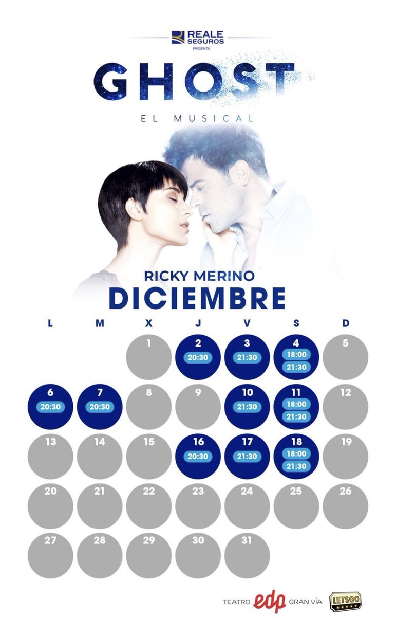 RickyMerinoNews's tweet photo. 🆕| Nuevas fechas de Ricky en el musical de #Ghost para diciembre.

🎟 https://t.co/tcmg3NBgou https://t.co/FVMikeV76a