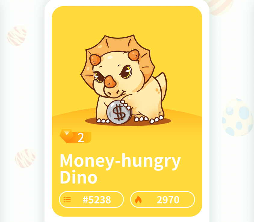 dsgmetaverse's tweet photo. 🤑 There are only 20000 Money-hungry Dino mystery boxes and 15000 of that will be given away through Pterosaur Farm: 

https://t.co/2Y8BNKRfwM 

Hold Money-hungry Dino and earn $BNB every day!

📆 Only 3️⃣6️⃣ days left!

#BSC #NFT #DSG https://t.co/ykXApfCAkn