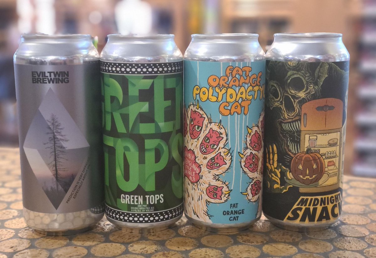 rwbMentor's tweet photo. Sunday Funday 🎉

🍺@EvilTwinBrewing  - Prediction is Very Difficult IPA
🟢 Short Throw Brewing - Green Tops
🐱 Fat Orange Cat Brew Co.  - Polydactyl Cat
🎃 @AbominationBrew - Midnight Snack

#rwbmentor #beerstore #shortthrowbrewing #craftbeer #craftbeerlover #drinkcraftbeer https://t.co/TBX3bk7jh1