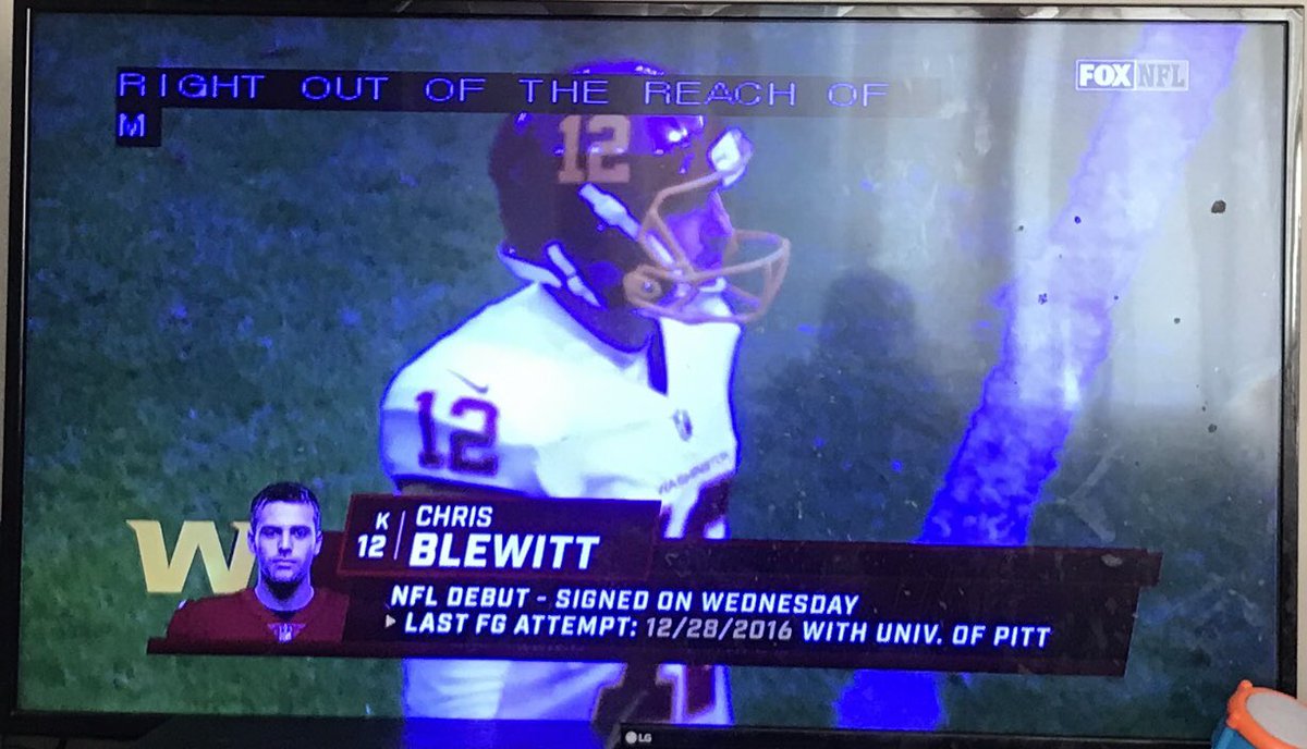 bassinyou's tweet photo. Well, he Blewitt alright....first FG attempt for #WFT .....BLOCKED!! 😂😂 Looks like a great call to have dropped Hopkins.... #WFTvsGB @WashigtonFB @YoWesontheRadio #Blewitt https://t.co/IGM3PzRl9v
