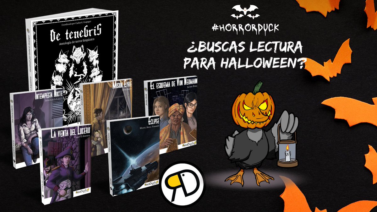 readuck's tweet photo. Hola, patitxs. ¿Estáis buscando qué leer para este #Halloween2021? Terror espacial, costumbrista, hispánico, de fantasmas... Échale un ojo a nuestro catálogo🦇🎃🐈⬛🪦
#DeTenebris #IntempestaNocte #MisiónEyre #ElEsquemaDeVonNeumann #LaVentaDelLucero #Eclipse #HorrorDuck https://t.co/lRp5DGyxzV