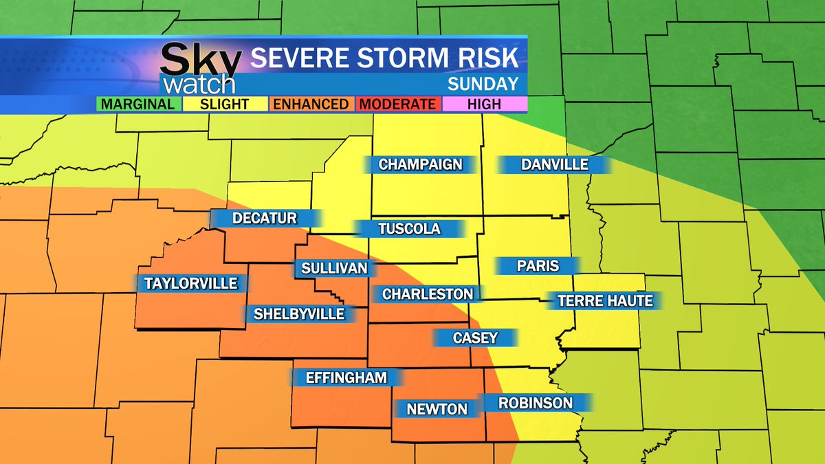 StephenElmorewx's tweet photo. We have been tracking storms that have the potential to become severe tonight. The #WEIU viewing area is listed under Slight (level 2 of 5) and Enhanced (level 3 of 5) for severe weather.
The Sky Watch Team will be in the Weather Center in the event of severe weather. #EIUwx https://t.co/oJa4ibKeQi