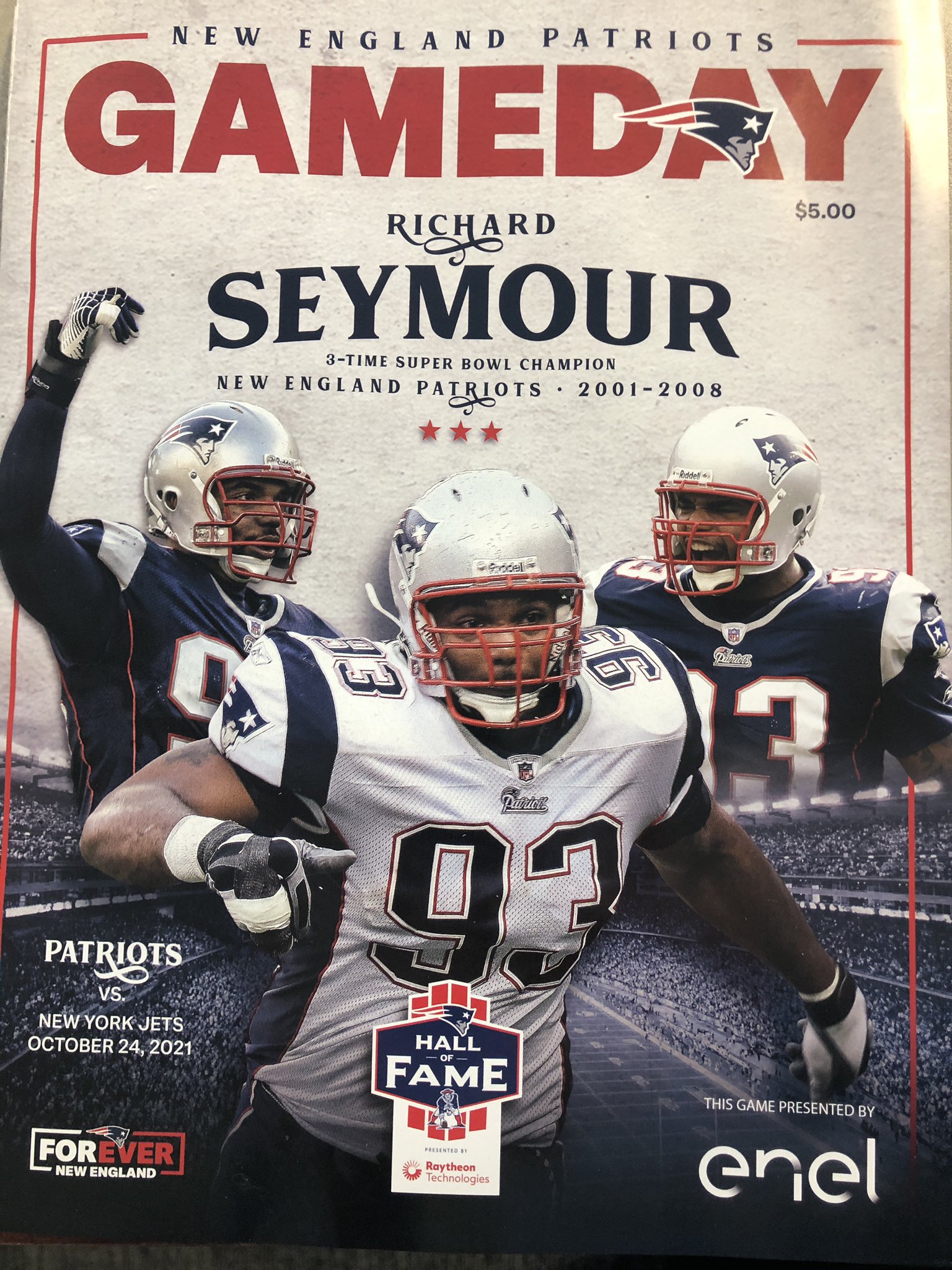 Mike Reiss on Twitter: "On the weekend of his induction to the Patriots  Hall of Fame, Richard Seymour graces the cover of the GameDay magazine sold  at today's game. https://t.co/eivwzLfJdg" / Twitter