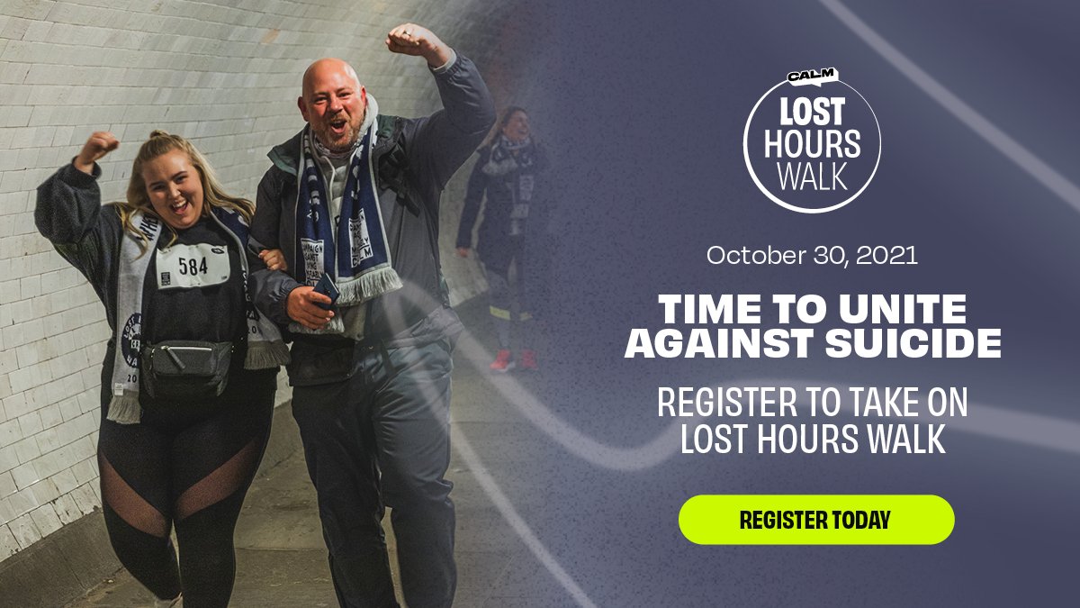 theCALMzone's tweet photo. Less than a week to go 'til #LostHoursWalk and it's your last chance to register. And we want you to join us. 

Fancy the challenge? Sign-up to join us as we smash the silence around suicide. 

Register ➡️ https://t.co/WVVWaGnezh https://t.co/Wmsw7Tfi5t