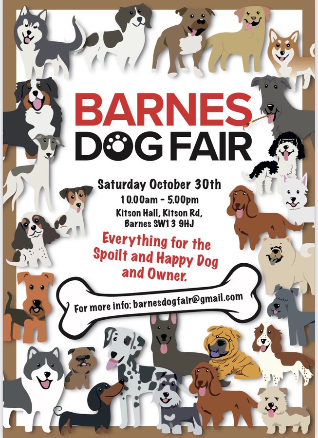 Join @BCA4Barnes  for their first ever Barnes Dog Fair is at Kitson Hall, Barnes on Saturday 30 October from 10am till 5pm visitrichmond.co.uk/thedms.aspx?dm…  @stmarybarnes @TCMBarnes @Medivet_UK @VetOnTheHillHQ  @PawsforCoffeeUK