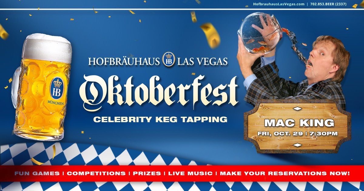 HofbrauhausLV's tweet image. If you know the @MacKingShow then you know our next keg tapper, comedy magician Mac King! He will tap into the last weekend of Oktoberfest at 7:30PM this Friday. We hope you didn't have enough yet and party with us on this last weekend! 🍻
#itsagermanthing #oktoberfest #macking