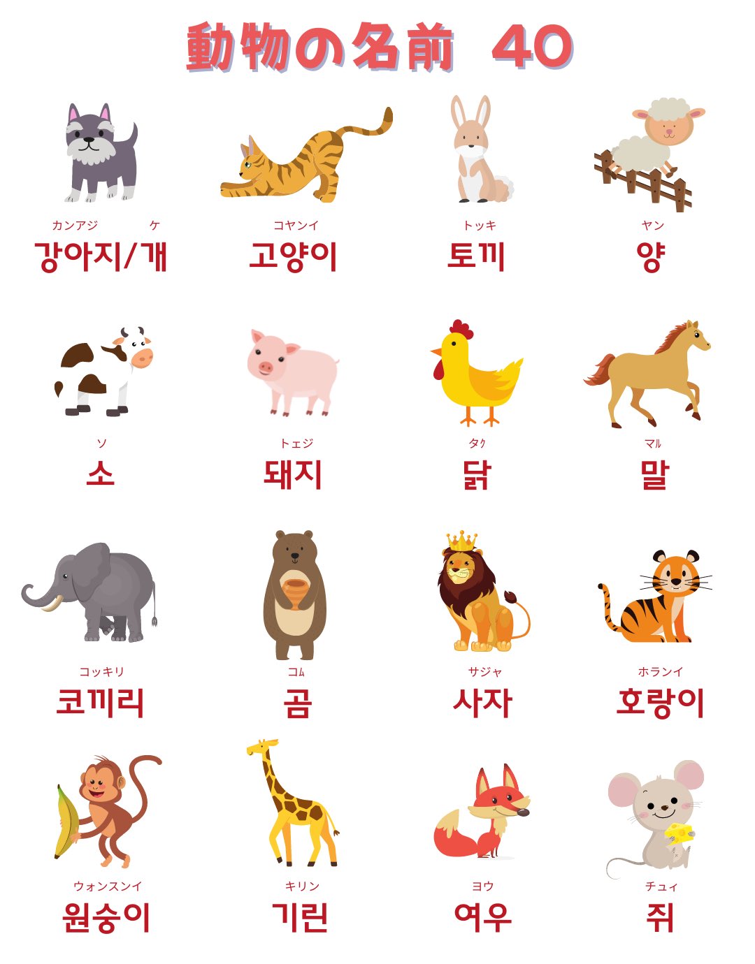 たろんの韓国語 動物の名前40 Part1 韓国語 韓国語の勉強 T Co Ms6qeajjmv Twitter
