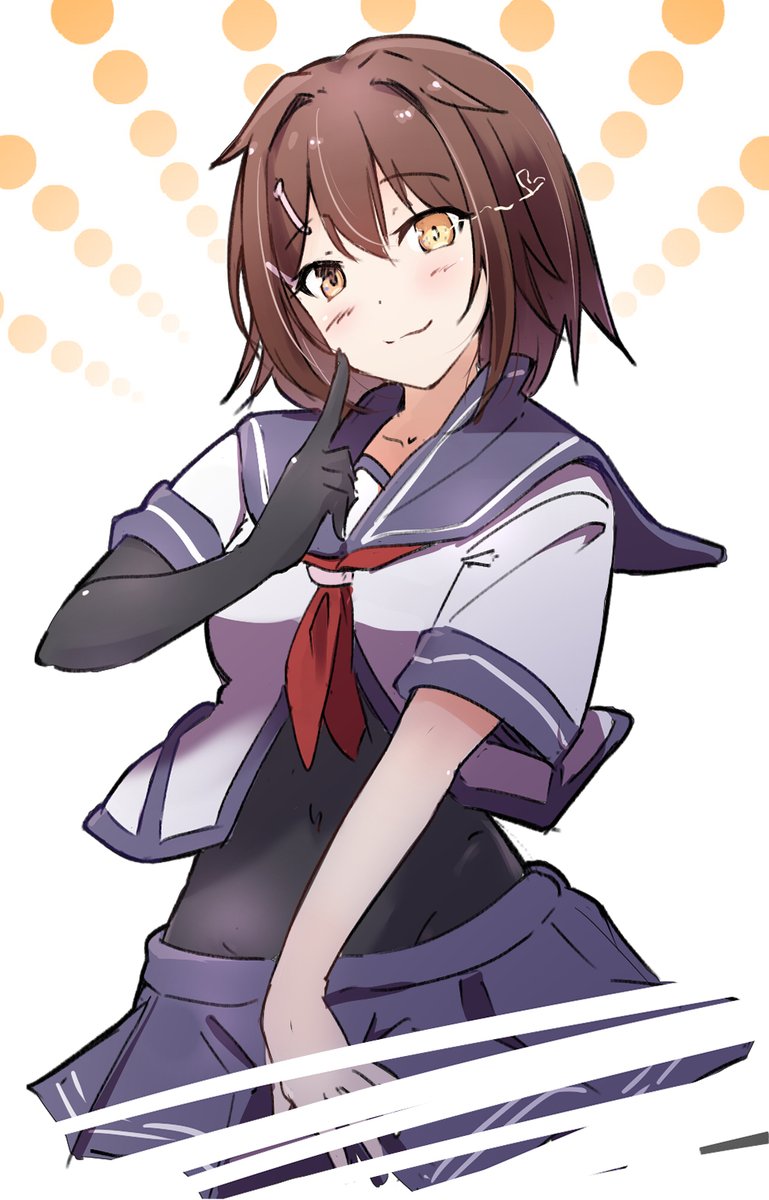 furutaka (kancolle) 1girl solo brown hair short hair school uniform serafuku skirt  illustration images