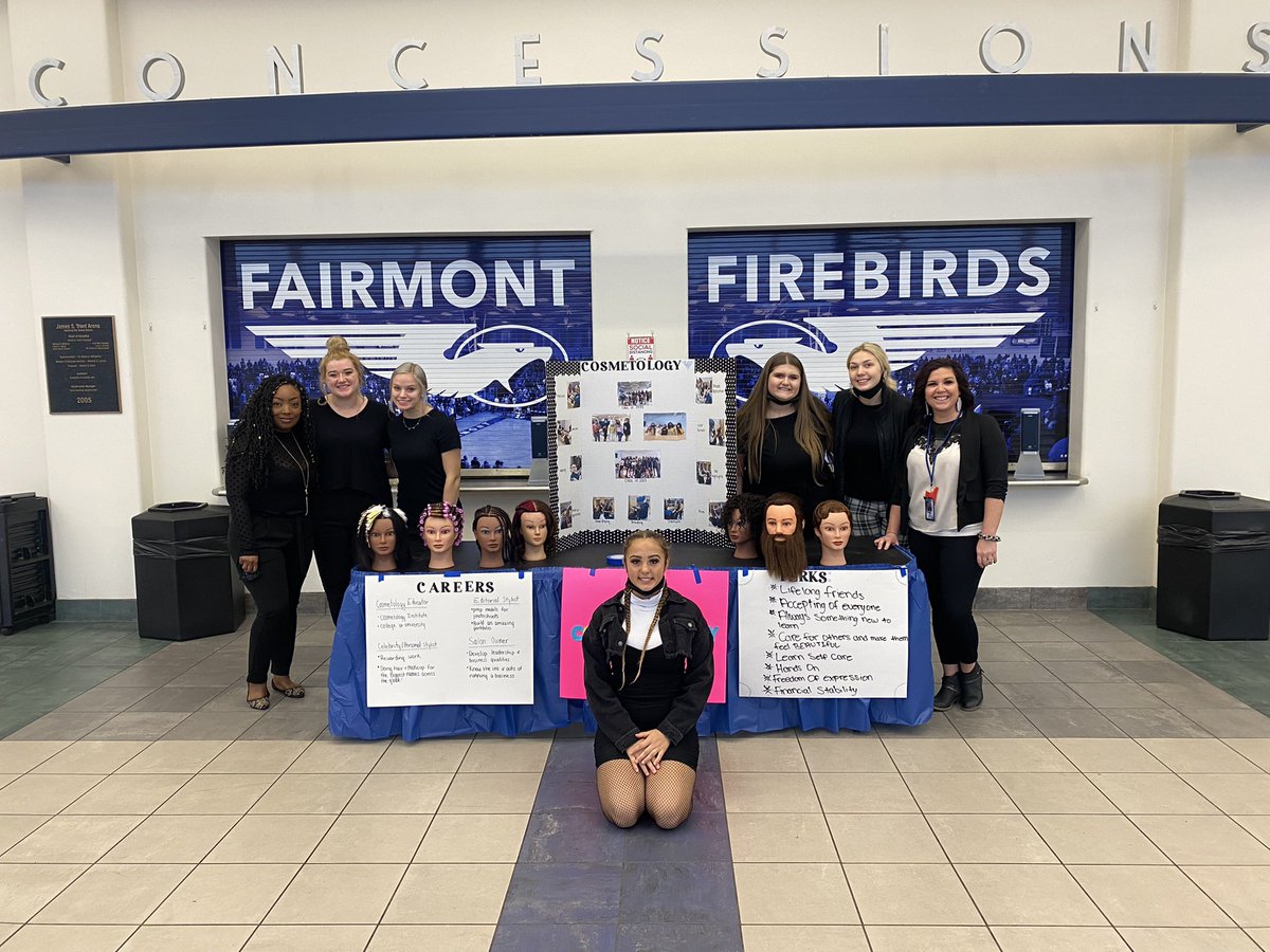 CosFairmont's tweet photo. We had a great time at the 8th grade CTC tour today! We had a lot of fun and we definitely met some future beauty birds! @FairmontCTC https://t.co/j4UEVUXgHn