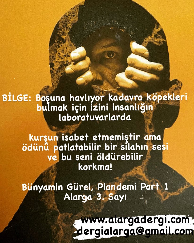 Bünyamin Gürel, “Plandemi Part 1” şiiriyle Alarga’nın 3. sayısında.

#alargadergi #alarga #edebiyat #şiir #öykü #deneme #eleştiri #dergilerde