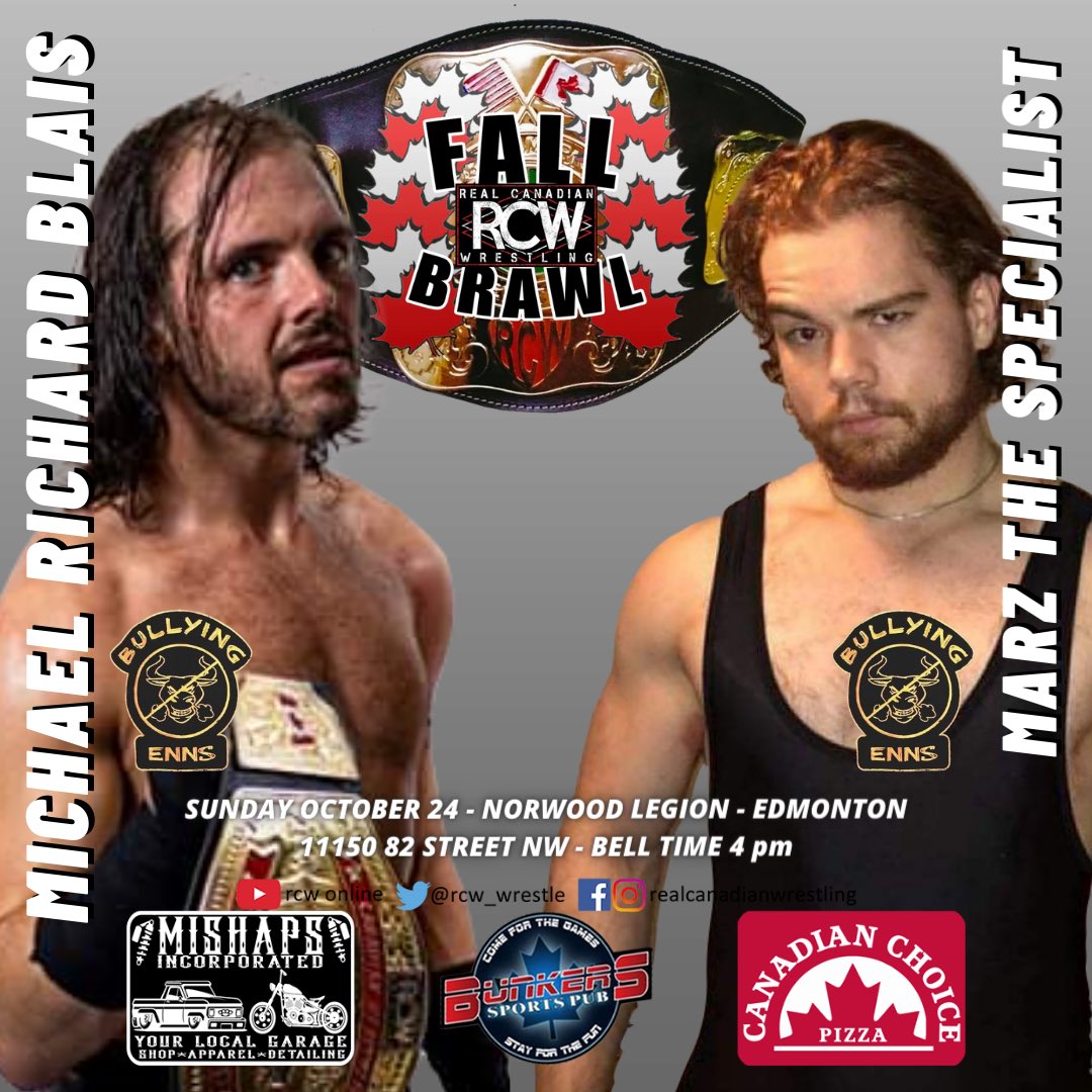 rcw_wrestle's tweet photo. SUNDAY OCTOBER 24th IN EDMONTON!
•
4pm at the Norwood Legion. Get your tickets at https://t.co/BQigj3CXs6 
•
🔥Heavyweight Championship Match: Michael Richard Blais (c) VS Marz the Specialist
🔥Commonwealth Championship Match: Heavy Metal (c) VS Danny Evans 
•
#yeg #wrestling https://t.co/9uC45WCSwZ