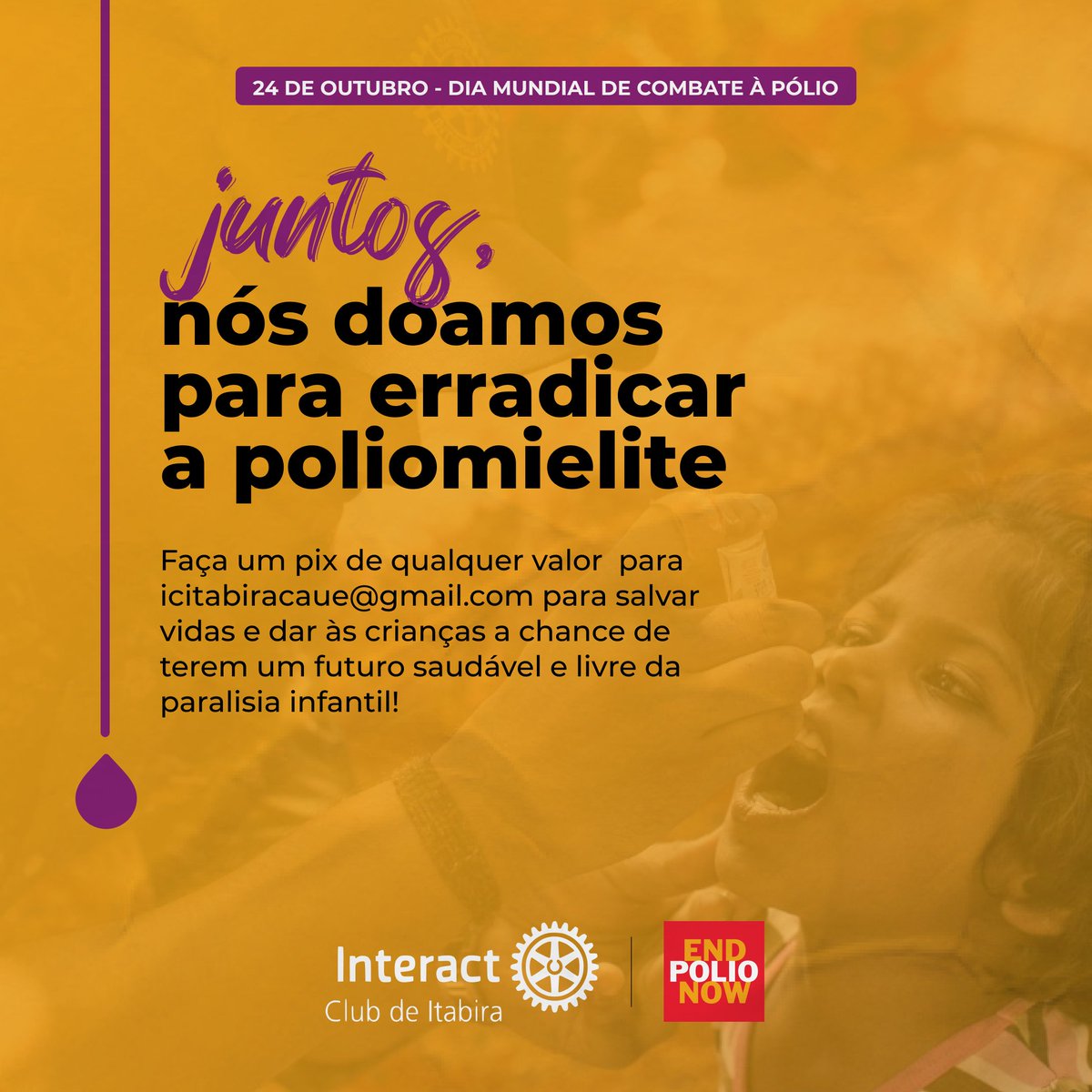icitabira's tweet photo. Faça a sua doação para ajudar a erradicar a poliomielite por meio de um pix para icitabiracaue@gmail.com , todo e qualquer valor é válido e ajudará a transformar vidas por meio da vacinação! https://t.co/WtPF4nJv9m