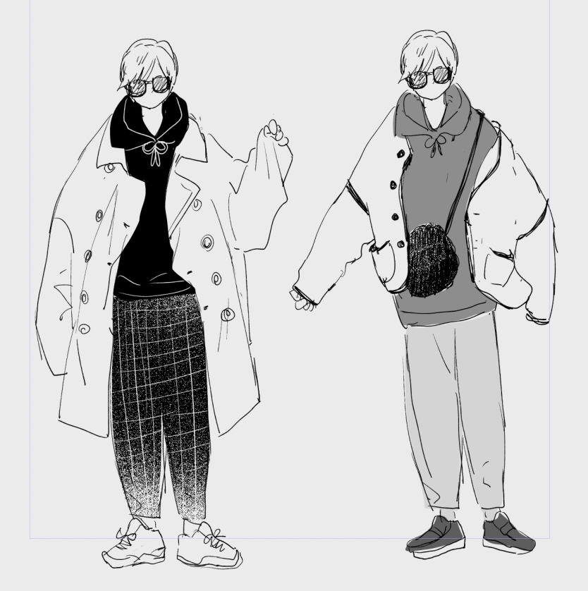 🐿下書き前の服メモ
江本のデート服どっちにようかなと考えて、「デートだからな!」って気合入れてそうな左にしました
顔隠すためインナーはパーカーが条件
 #ロスバ  #ロストバージン 