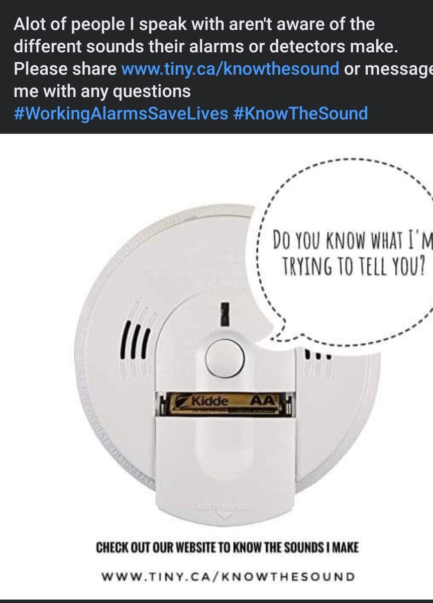 CaleMcLean's tweet photo. This memory popped up from 3 years ago on a program that I had worked to developed when I was with TTFES. It still holds true that people don't #KnowTheSound of their alarms...Take the time to know what your smoke and CO alarms are trying to tell you, it could save your life. https://t.co/FNPYui4Tjb