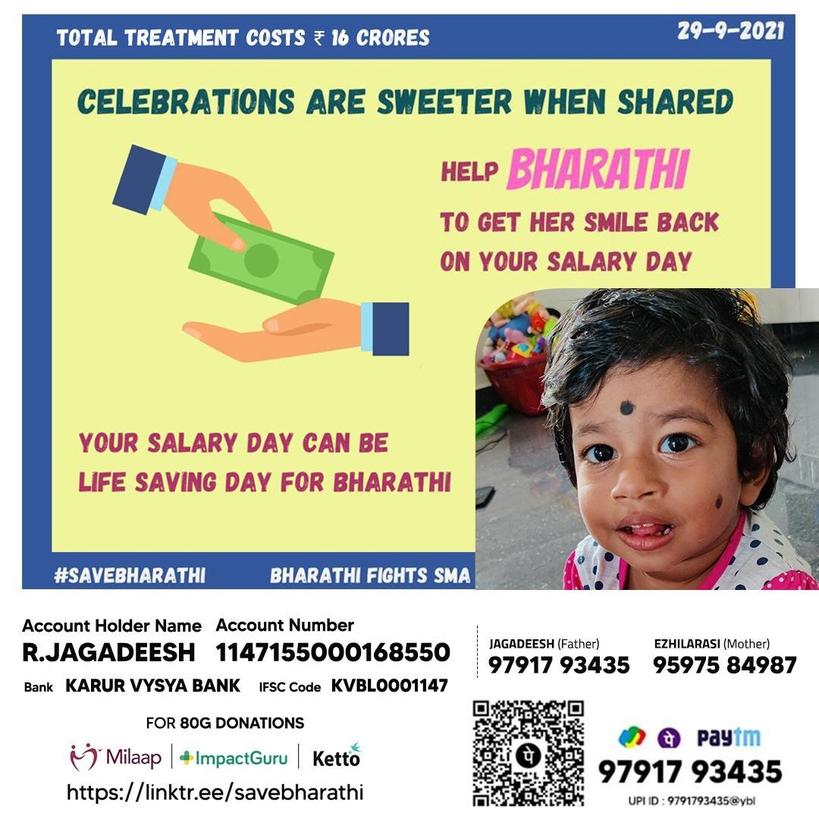 Gobinat52471975's tweet photo. #TimeToSaveBharathi  pls savebharathi tillnow v raised 12 crores .now v need 4 crores https://t.co/TSSRYCZ2XI