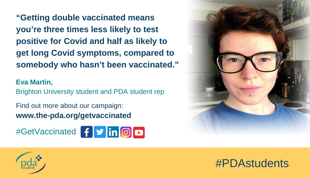 the_pda's tweet photo. As part of the PDA's #GetVaccinated campaign #PharmacyStudents like Eva are sharing why others should get their #Covid19 #vaccine as a way to prevent contracting Covid-19 and experiencing long Covid symptoms. Learn more: https://t.co/OqQgM7VqJ2 #PDAstudents https://t.co/Xtn5KL6Feh