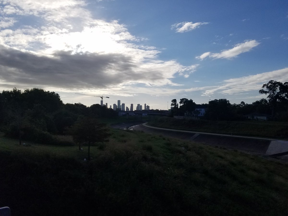 View of downtown #Houston from walk along White Oak Bayou this morning