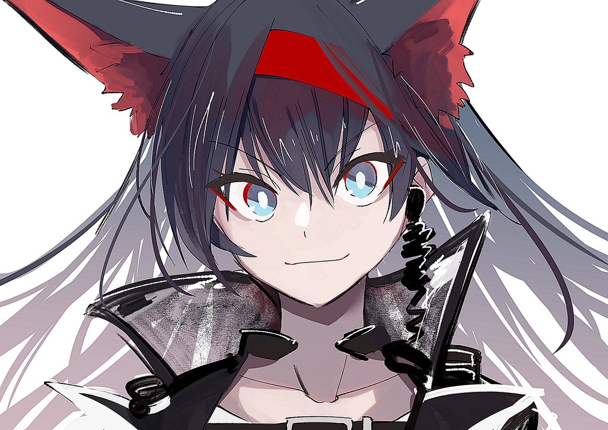 blaze (arknights) 1girl animal ears solo blue eyes white background black hair simple background  illustration images