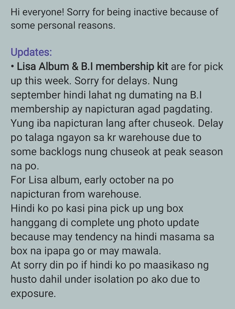 CaChakshop's tweet photo. #CACHAKSHOP_UPDATES

Hi everyone! Sorry for delays and being inactive. For update, kindly read the photo below.

For inquiries/concerns, kindly send an email.
DMs on shop twitter account is not loading so i cannot reply☹

Thank you 🥺💙 https://t.co/CBwEFLjqrG