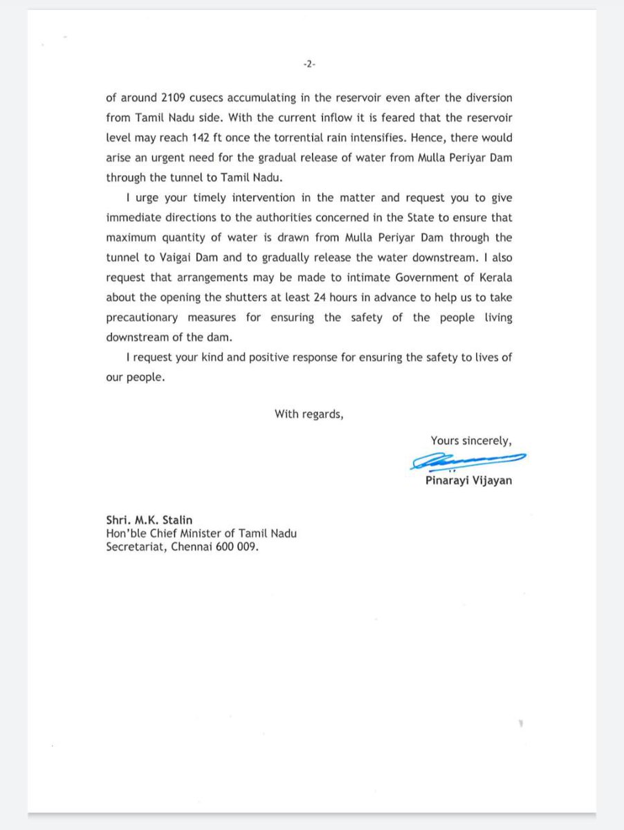 ForumReelz's tweet photo. In Mullaperiyar dam issue; A Letter from Chief Minister Pinarayi Vijayan to Tamil Nadu Chief Minister MK Stalin

#DecommissionMullaperiyarDam #SaveKerala
#SaveKeralaBrigade
 #MullaperiyarDam https://t.co/V5SBVhGhiM