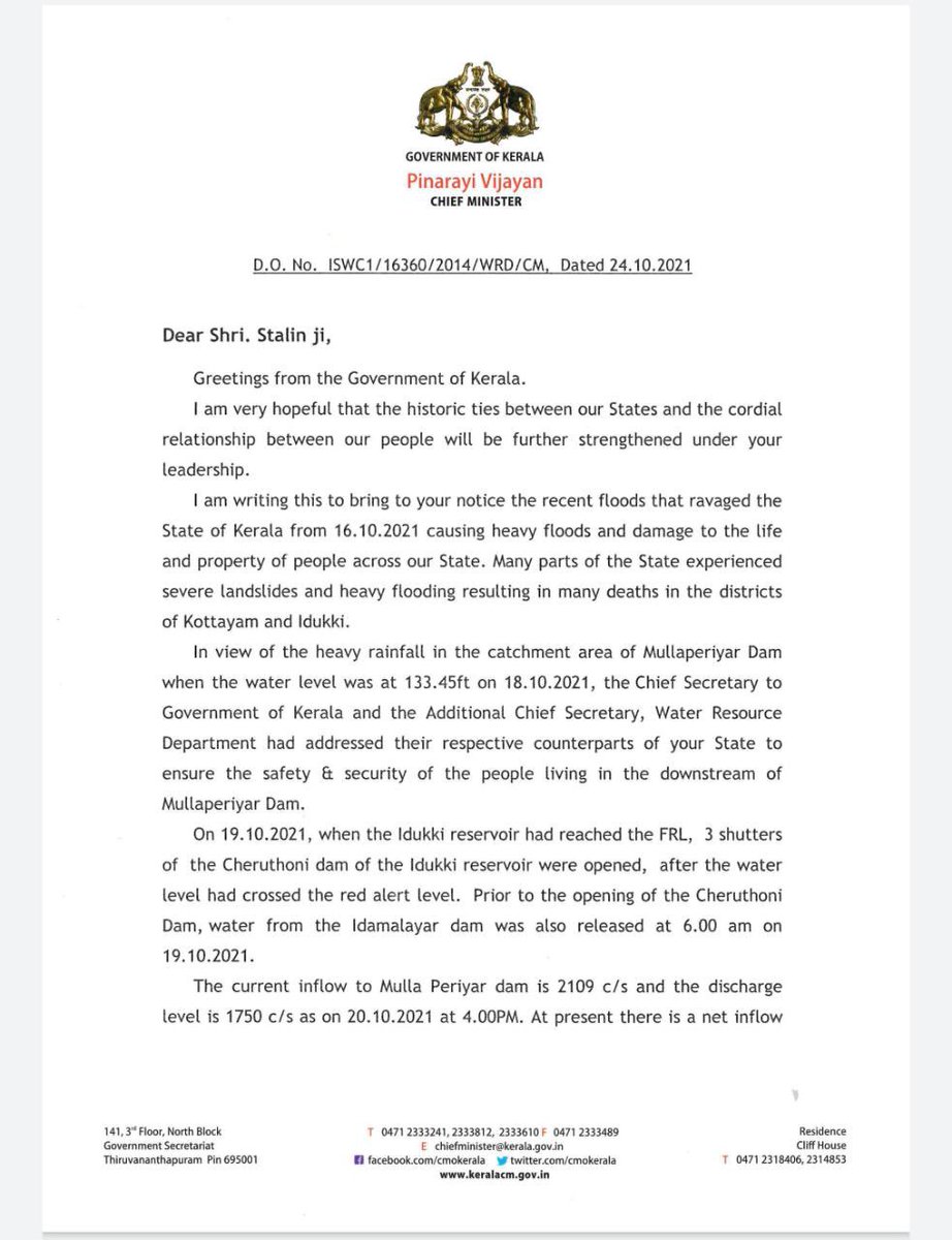ForumReelz's tweet photo. In Mullaperiyar dam issue; A Letter from Chief Minister Pinarayi Vijayan to Tamil Nadu Chief Minister MK Stalin

#DecommissionMullaperiyarDam #SaveKerala
#SaveKeralaBrigade
 #MullaperiyarDam https://t.co/V5SBVhGhiM