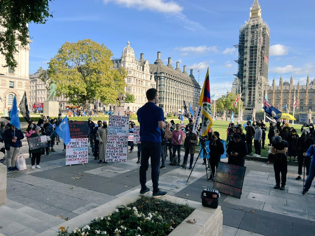 Today I spoke in Trafalgar Square about the cruel irony of China hosting the Winter Olympics. 
👉The CCP discriminates against and oppresses Hong Kongers, Tibetans, and Uyghurs, whilst in sport the rules are the same for everyone. (1)