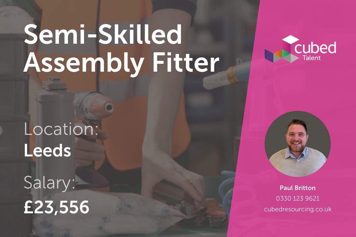 Cubedcareers's tweet image. Our well-established manufacturing client is recruiting for Semi-Skilled Mechanical Fitters to join their existing team on a permanent basis, based in Leeds.

Follow the link below or call Kelly on 0330 123 9621

jobs.cubedresourcing.co.uk/vacancies/2180…

#SemiSkilled #AssemblyFitter