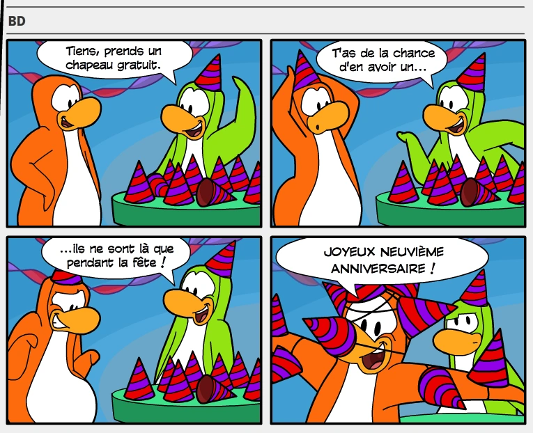 CPWiki_FR's tweet photo. 🎂 Chaque année, l'anniversaire de Club Penguin était célébré avec une fête dans le jeu.

À chaque fête, un chapeau de fête inédit était disponible gratuitement, et une nouvelle édition des annales de Club Penguin (allant de octobre à septembre) était publiée. https://t.co/PWhkYpG1so