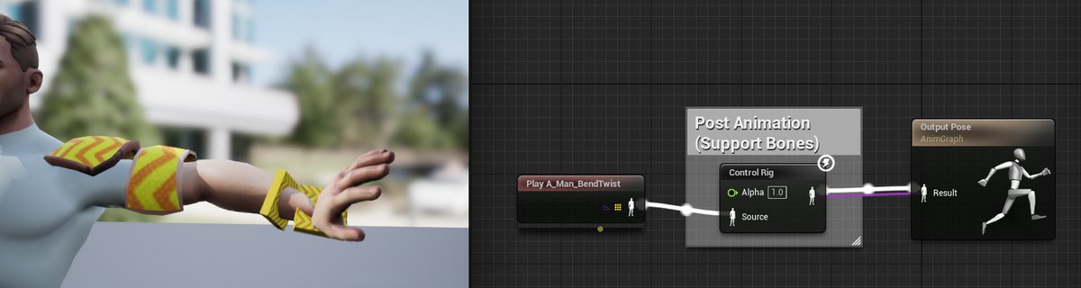 techartonline's tweet image. Control Rigはリグとして使うよりも補助骨専用で使うのも便利。AnimationBPに補助骨用Control Rigを仕込むだけでいいから使い回しも効いて最高！ #UE5 #UE4 #ControlRig