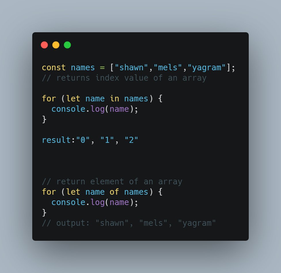 MelzShawn's tweet photo. JavaScript tip💡

You can loop through an array using a for loop to either return index value or elements of an array. https://t.co/SNEUpNtFpH