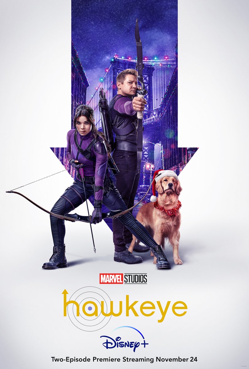 Marvel's tweet photo. Here's your look at the official poster for @HawkeyeOfficial, an Original Series from Marvel Studios, and start streaming the first two episodes November 24 on @DisneyPlus! https://t.co/xf4v7OCOTn