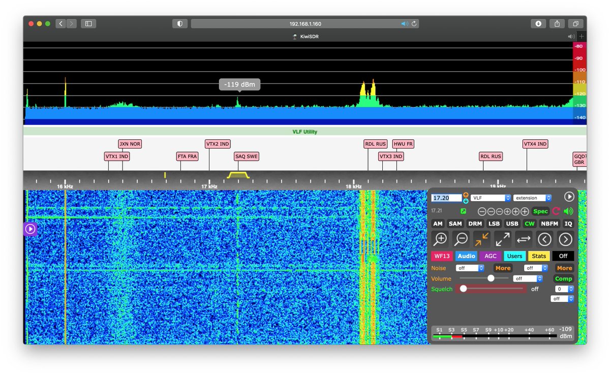 S59MZ's tweet image. Received #SAQ CW signal from historical #Alexanderson alternator in Grimeton Sweden. 
Frequency: 17.2 kHz, S/N: max 11dB.
Antenna: Mini-Whip, 12m above ground.
Receiver: #FlyDog SDR