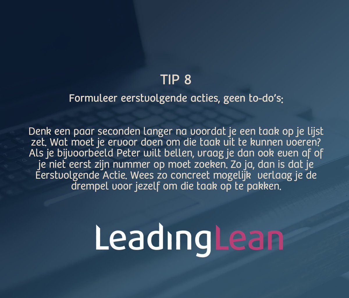 LeadingLean1's tweet photo. Timemanagement tip nr. 8

Gratis e-book timemanagement ontvangen? Vraag aan via: https://t.co/fW6yc15vk5 https://t.co/15xs9rOPTs