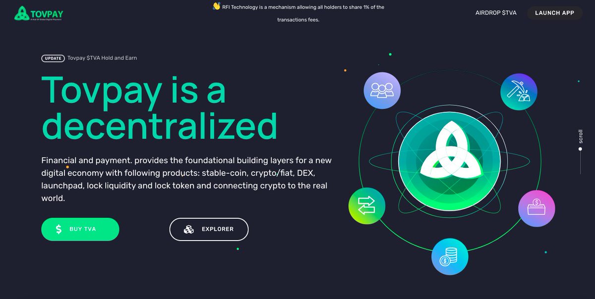 TovPay's tweet photo. Tovpay is a decentralized financial and payment. provides the foundational building layers for a new digital economy with following products: stable-coin, crypto/fiat, DEX, launchpad, lock liquidity and lock token and connecting crypto to the real world.
https://t.co/gASDuFQyJp https://t.co/HhTETs199D
