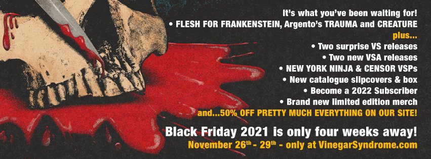 Only 4 more weeks until Black Friday 2021 at VinegarSyndrome.com! Share and/or reply to this tweet for a chance to win $25 BF coupons + a Cynthia Rothrock signed copy of MARTIAL LAW! We'll pick random winners next week. Read the entire post on our FB or Instagram accounts!