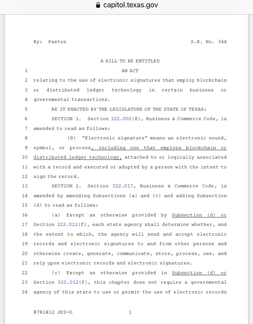ParabolicHBAR's tweet photo. FYI, $HBAR for #TX government signatures &amp; records? 👀. @HylandSoftware migrated from $ETH &amp; partnered w/ @hedera &amp; presented PoC to State. Status? 🧐 SB 344 -“Blockchain-anchored digital signatures” 👉 Senate…Hyland previously succeeded in this w/
blockchain &amp; TX colleges🙃 https://t.co/jl581AOBHk