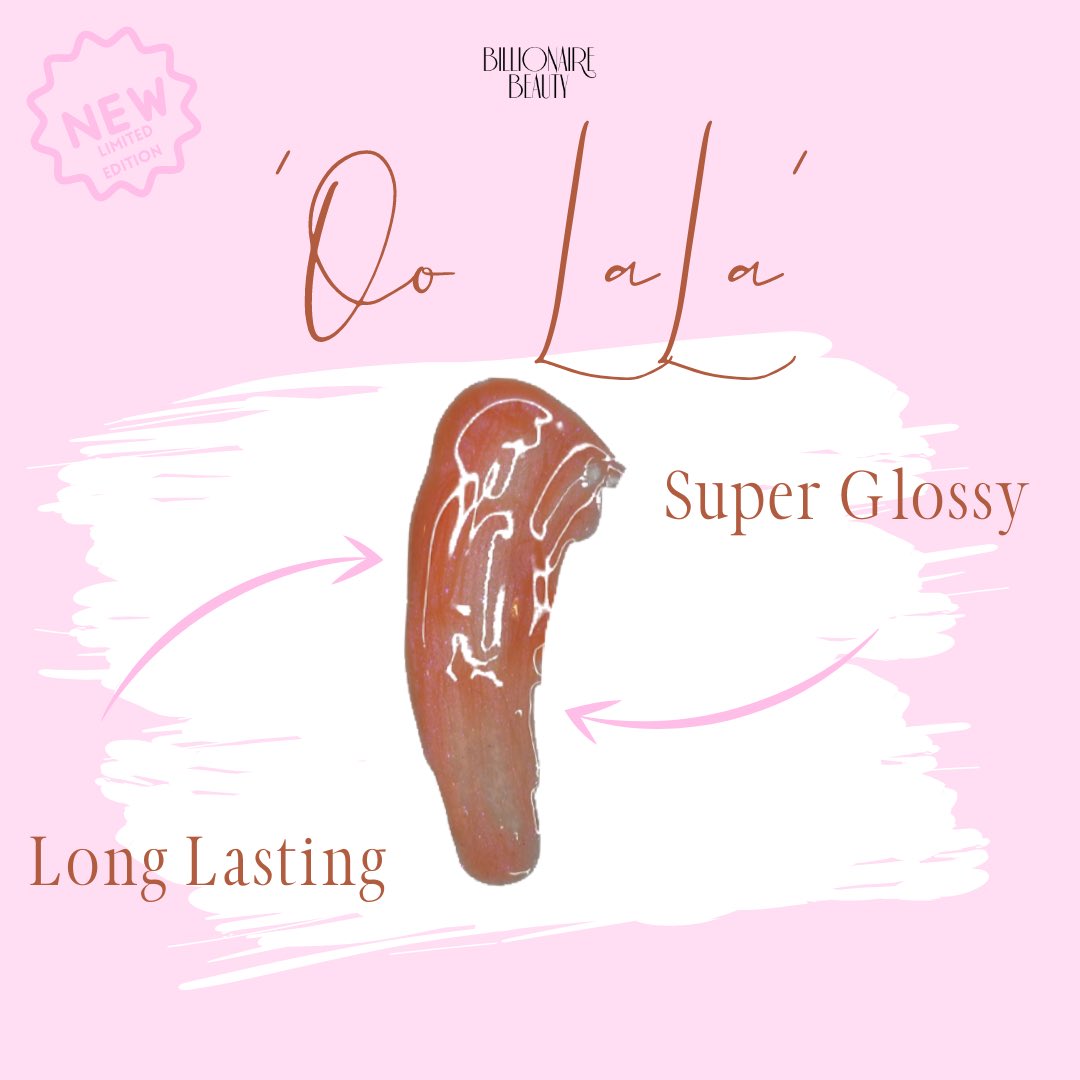 billionairebco's tweet photo. Billionaire Beauty’s Limited Edition gloss “Ooo LaLa” is your new go to 👜
 With it’s sheer tint and light shimmer, it is the perfect gloss for everyday because of its long lasting and comfortable feel!
 
Available this Friday at Noon, only at https://t.co/Sg7r6t821u https://t.co/602tx4fCcp