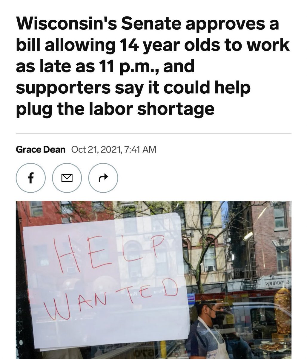 QasimRashid's tweet photo. It’s 2021 &amp; Wisconsin just chose forced child labor instead of paying adults a living wage. Horrid. https://t.co/Y0H62V0Lr8