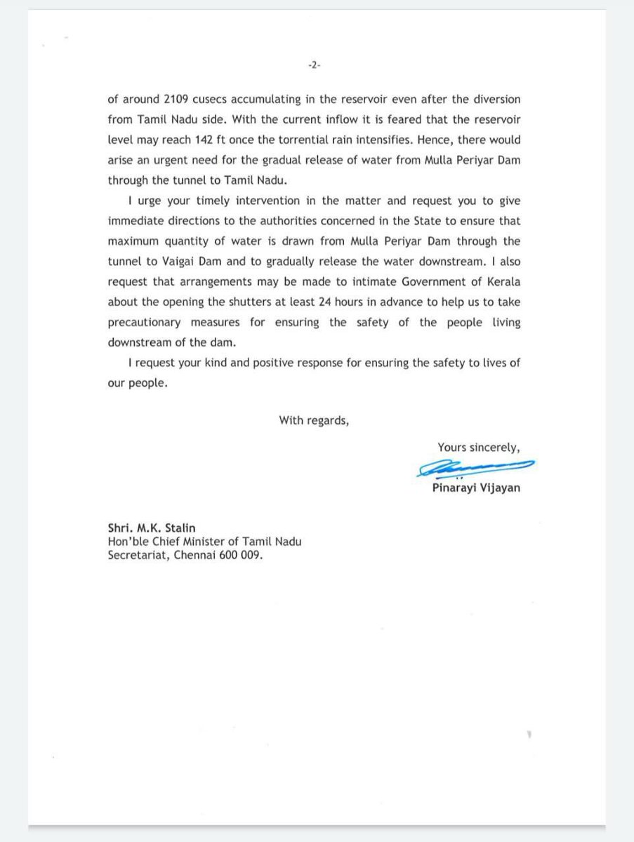 MohanlalClub's tweet photo. In Mullaperiyar dam issue; A Letter from Chief Minister Pinarayi Vijayan to Tamil Nadu Chief Minister MK Stalin 

#DecommissionMullaperiyarDam #SaveKerala
#SaveKeralaBrigade #MullaperiyarDam https://t.co/hNwns1w1l9