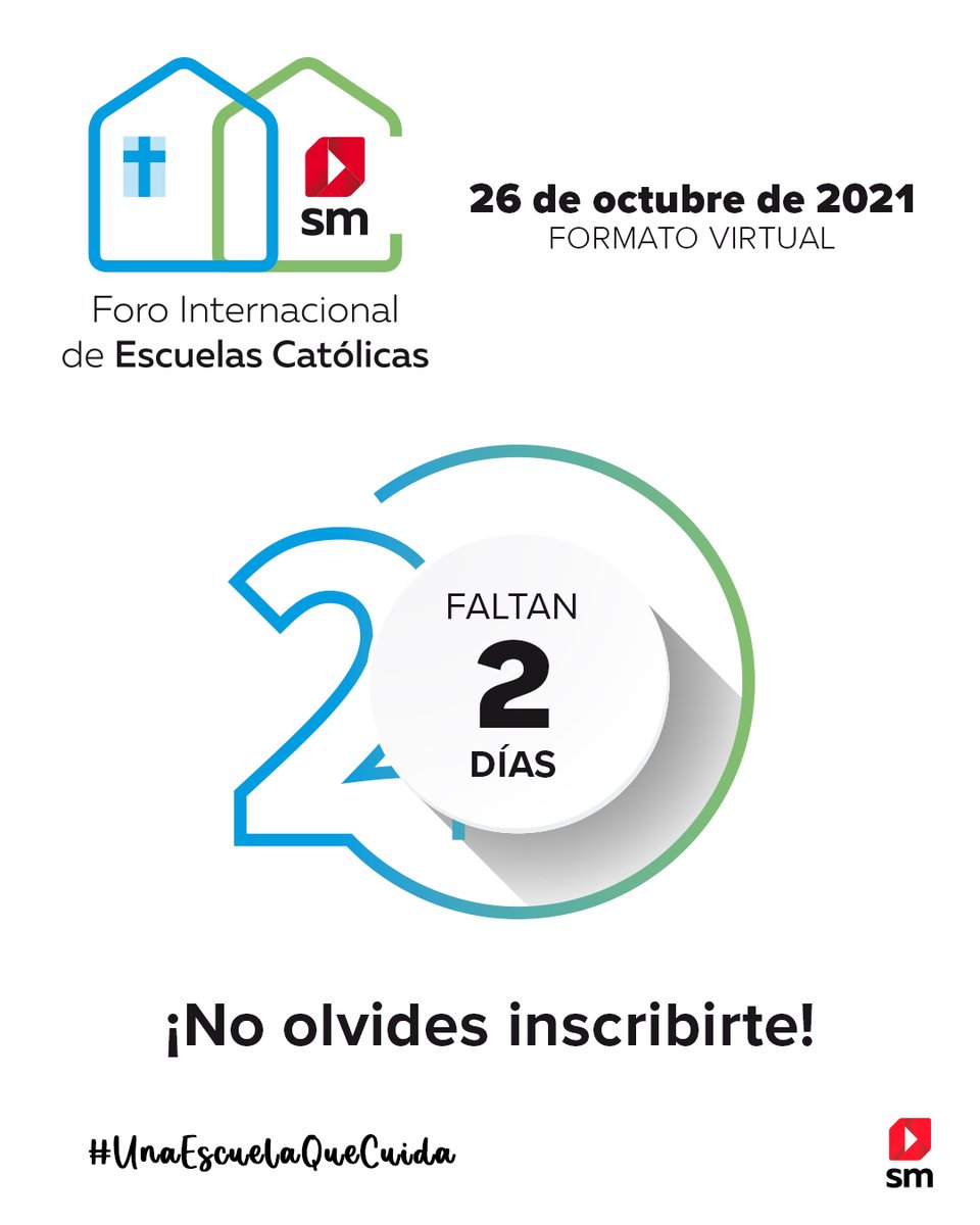 SMPeru's tweet photo. ¡Faltan 2 días para el #ForoInternacionaldeEscuelasCatólicas “Una escuela que cuida”!

Acompáñennos el 26 de octubre de 2021 de manera gratuita y virtual. 

Inscripciones en:
https://t.co/WtPSpqc8HT

¡Les esperamos!

#UnaEscuelaQueCuida
#EscuelaCatólica
#JuntosCuidamosLaEducación https://t.co/PN62iL4Wc7