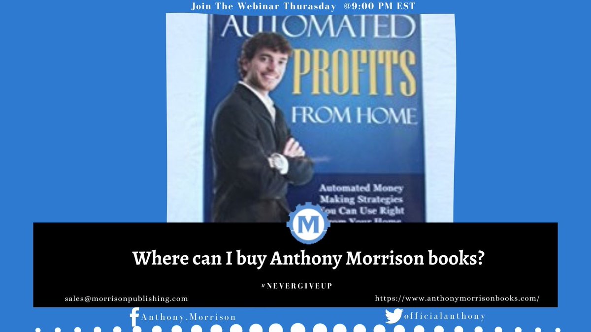 AnthonyMorFan's tweet image. Anthony Morrison books are readily available in every area. You can find them with ease in local stores in paperback editions.

Read Anthony books anthonymorrisonbooks.com 🔗

#AnthonyMorrisonBooks #InternetEntrepreneur